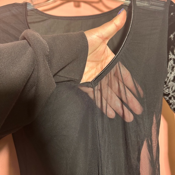 Dress The Population NWOT Black Velvet Mesh Long Sleeve Bodysuit - Picture 5 of 9